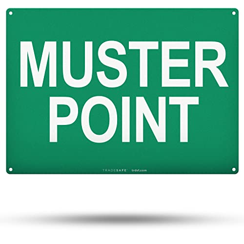 TRADESAFE Muster Point Sign - Quick Install Aluminum Safety Sign, Light Reflective, UV-Resistant, Waterproof, 14” X 10” Emergency Evacuation Area Signs for Business - style: Muster Point