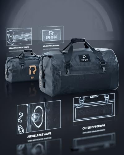 IRON JIA'S Motorcycle Dry Bag - Waterproof Duffle & Luggage Tail Bag Saddle Bags with Roll Top Closure, Shoulder Straps, Inner Pocket and Mesh Pocket (Carbon Fiber, 30L) - color: Carbon Fiber, size: 30L