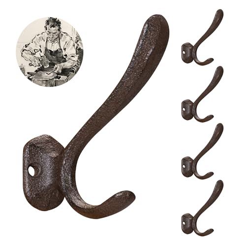 Rustic Cast Iron Coat Hooks Wall Mounted, Farmhouse Decorative Wall Hooks for Hanging Towels Hats Keys Bags, Vintage Heavy Duty Hangers Rack for Entryways Kitchen Mudrooms Outdoor (Brown(5Pcs)) - color: Brown(5Pcs)