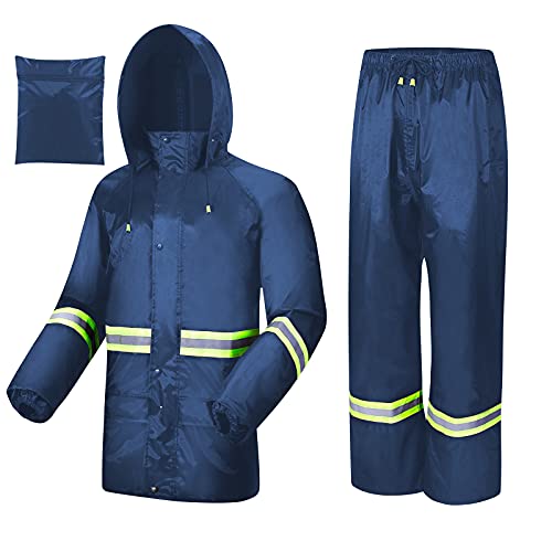 Rain Suits for Men Women Waterproof, Breathable Rain Coats with Eye-Catching Reflective Strip, Durable Rain Gear - color: Blue, size: 3X-Large