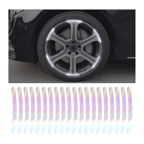 20PCS Reflective Car Wheel Decorative Stripe Stickers, Anti-Scratch Vehicle Night Safety Warning Tape Decal, Automotive Exterior Tire Rims Sticker, Universal for SUV RV Truck (Laser) - color: Laser