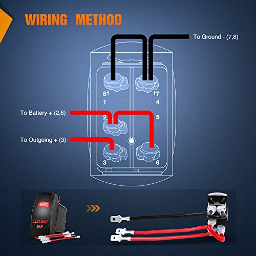 Nilight 90001R LED Light Bar Rocker Switch Red 5Pin Laser On/Off LED Light 20A/12V 10A/24V Switch Jumper Wires Set - color: Red, size: LED LIGHT BAR