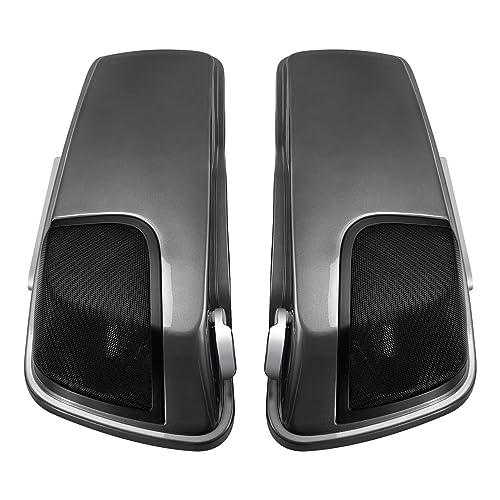 HR3 Charcoal Pearl 4" Stretched Hard Saddlebags w/Speaker Lids Compatible with 2015 Street Glide Special FLHXS (Replace for OEM) - color: Charcoal Pearl