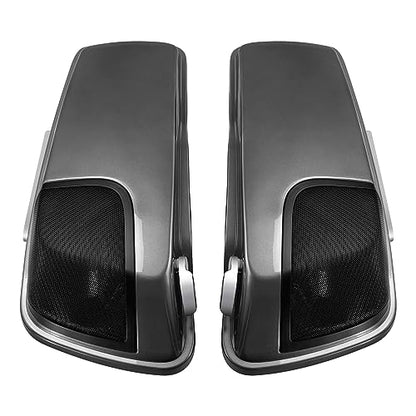 HR3 Charcoal Pearl 4" Stretched Hard Saddlebags w/Speaker Lids Compatible with 2015 Street Glide Special FLHXS (Replace for OEM) - color: Charcoal Pearl