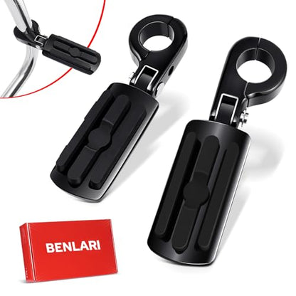 Benlari Highway Pegs P-Clamp A3 Steel Motorcycle Foot Pegs Fit For 1.25'' Crash Bars Foot Pedal Bracket Clamp Compatible with Harley Davidson Touring Electra Road Glide Road King (Black) - color: BLACK