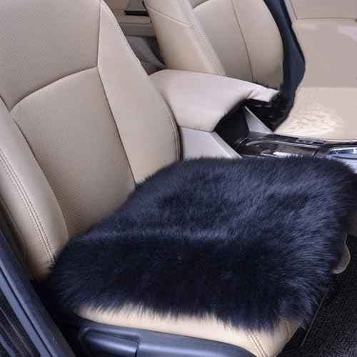 Sheepskin Car Front Seat Cover Pad 18x18inch Long Wool Seat Cushion Winter Warm Universal Fit Auto, SUV, Truck, Dinner Chair Office Chair (Black) - color: Black, size: 18x18 Inch (Pack of 1)