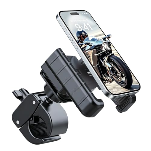 Anti-Vibration Bike Phone Holder,Motorcycle Mount,Lockable & Rotating,Shockproof Motorcycle Phone Mount with Quick Lock,Fit iPhone & All Android Phone for Electric Scooter E-Bike Stroller