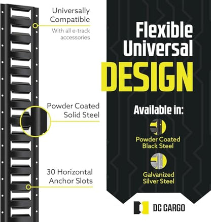 DC Cargo Mall E Track Tie Down Rail Kit 10' (12 Pack) for Garages, Vans, Trailers, Motorcycle Tie Downs, ATV Mountings - Powder-Coat Black - Secure Cargo & Heavy Loads Up to 2,000 lbs - size: 12-pack