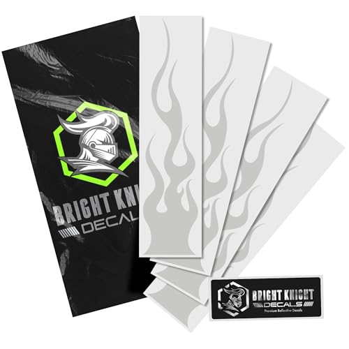 Bright Knight Decals Reflective Flame Stickers, Set of 4 Large White Flame Decals for Vehicles, Outdoor Waterproof 3M Vinyl Motorcycle Helmet Stickers for Safety Visibility with Clean Removal - color: White, size: Pack of 4