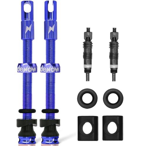 RideNow Tubeless Presta Valve Stems, 65mm Super Light Alloy Presta Tubeless Valve Stem Kit with Valve Core Remover Tool and Valve Stem Caps, Multiple Color and Size Options(Pair), Blue - color: Blue, size: 65mm