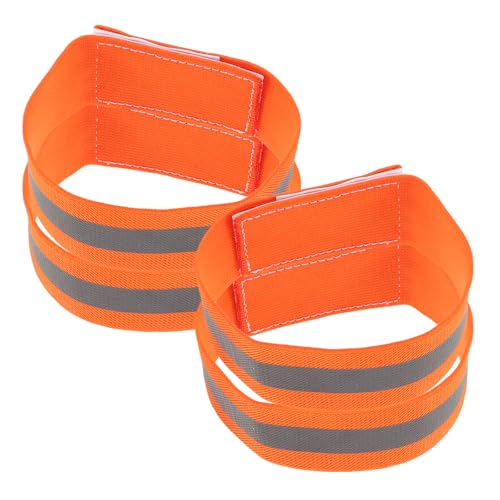 4pcs Reflective Cycling Leg Bands and Arm Straps, High Visibility Orange Adjustable Bands for Night Biking, Walking, Running Safety Accessories
