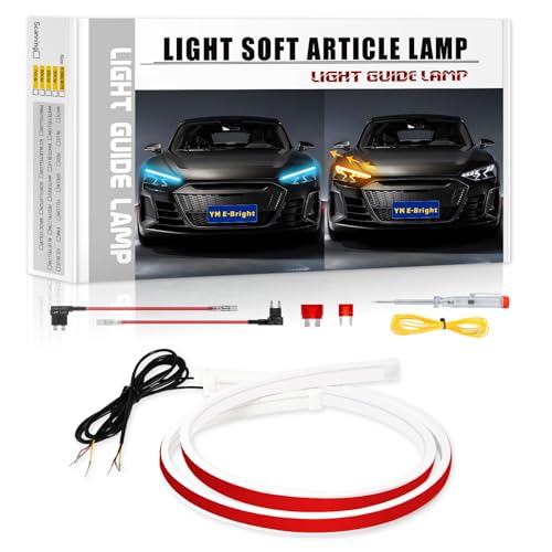YM E-Bright Sequential Turn Signal Blinkers Indicator DRL Led Strip Light for Cars SUV Motorcycle Flexible Flowing Daytime Running Light Kit Dual Color ICE Blue Amber Switchback 24inch/60CM - color: Ice Blue /Amber Switchback, size: 24 inch