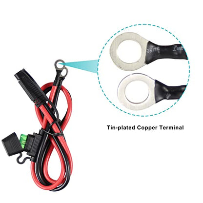2FT SAE to O Ring Terminal Harness 10AWG - Eyelet O-Ring Terminal 10Gauge Harness with 30A Fuse,Battery Trickle Charger Cable for Motorcycle,SAE 2 Pin Connector Quick Connect/Disconnect Charging Cord - size: 1 PACK