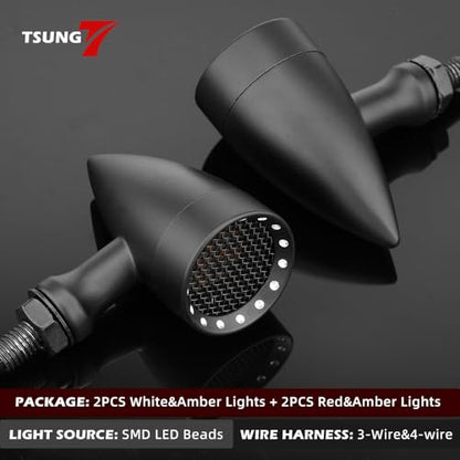 TSUNG 4PCS Motorcycle Bullet LED Front Rear Turn Signal Light SMD Blinker Indicator for Cruiser Chopper Bobber Cafe Racer Street Bike (SMD-Black-4PCS) - color: SMD-Black-4PCS