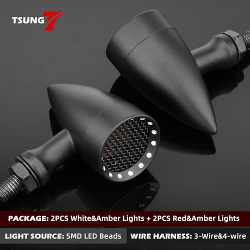 TSUNG 4PCS Motorcycle Bullet LED Front Rear Turn Signal Light SMD Blinker Indicator for Cruiser Chopper Bobber Cafe Racer Street Bike (SMD-Black-4PCS) - color: SMD-Black-4PCS