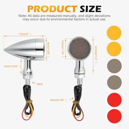 Rich Choices 2pcs Chrome 15 LED Motorcycle Stop Brake Running Turn Signal Indicator Amber Lights For Harley Honda Chopper (Chrome with net-Amber Light) - color: Chrome with net-Amber Light