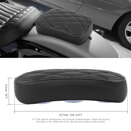 Motorcycle Pillion Passenger Pad Seat, Black Rhombus Pattern Leather Pillion Pad w/ 8 Suction Cup Rear Passenger Seat Compatible with Harley Custom Bikes and More - size: Rhombus Pattern