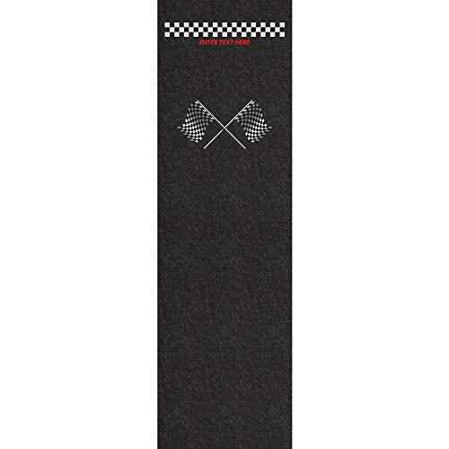 PIG Personalized Motorcycle Mat | Ultra Thin | Checkered Flags Moto Racing | Portrait | 3' x 10' Custom Text Motorcycle Parking Mat | PM50670POR-3X10T-BK