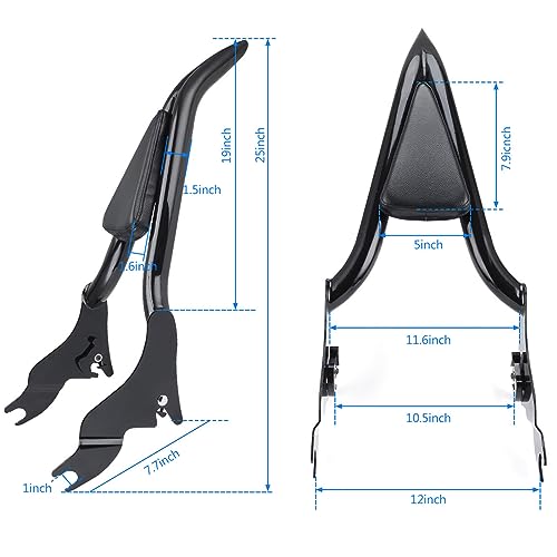 Detachable Motorcycle Sissy Bar, Passenger Backrest Rear Pad Fit for Harley Touring CVO Road Glide Street Road King 2009-2022 (18 inch Black) - size: 18 inch