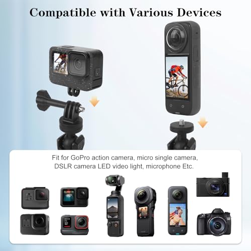 Camera Mount with 360°Dual Ball Head, Motorcycle Handlebar Mounting Bundle Kit for lnsta360 X5/X4/X3/X2/Gopr01/4-20 & Tripod Adapter, Action Camera Mount Adapter for M6 Hole Base,75017 - style: M6 Action Camera Mount Kit