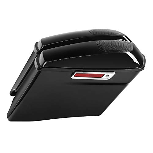 XFMT Motorcycle Saddlebags 4" Stretched Hard Saddle Bags Extended Saddlebags W/ 6"x9" For Harley Touring CVO Road King Street Glide Road Glide Electra Glide 2014-2024, Vivid Black Chrome Latches - color: 4" Stretched-Vivid Black W/ 6x9"Speaker Lids Chrome