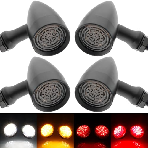 TSUNG Universal Motorcycle SMD LED Turn Signals 12V Brake Tail Lights Running Lights for Cruiser Chopper Bobber Cafe Racer Street Bike (4PCS-Black) - color: CLASSIC-Black, size: 4PCS Front+Rear