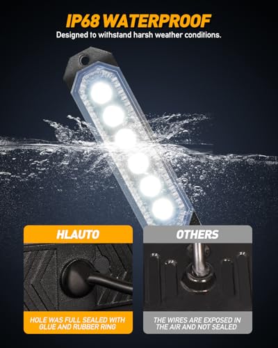 HLauto 406T Emergency Strobe Grille Lights: 4Pcs 6 LED Sync Feature Safety Warning Flashing Light, 12V-24V Ultra Slim Surface Mount Hazard Caution Light for Truck, Vehicle, Car, ATV, UTV (White) - color: White