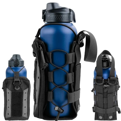 WICKTICK Molle Water Bottle Holder Pouch 16 24 32 40 64 oz - Multi-Purpose Tactical Fuel Bottle Bag, Adjustable Size for Outdoor Activities, Adapted to Backpack/Vest/Belt - color: Black, style: Enhanced