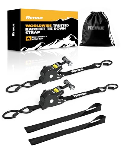 RETRUE Heavy Duty Self-Retracting Ratchet Straps, 10 Feet Retractable Ratchet Tie Down Straps with 1,500lb Break Strength for Trailers, Motorcycles, ATVs, Moving, Cargo Handling & More, Black (2 Pack) - size: 2-Pack