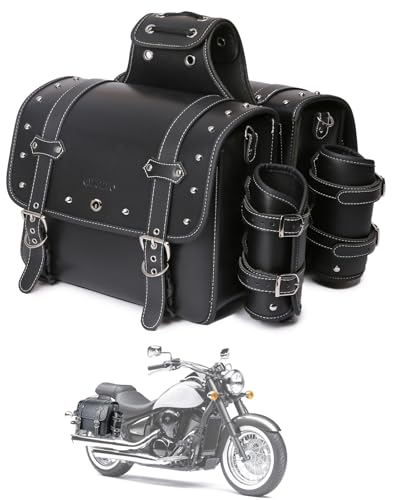 High-density Leather Motorcycle Saddlebags-Throw Over Saddle bags,Side Bags with cup holder ，Waterproof, Side Tool Bag,Storage Tool Bag for Motorbike,Universal,1 Pair, L (Black4) - color: Black4