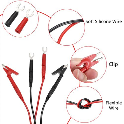 Sumnacon 4 in 1 Banana Plug Alligator Clip Pure Copper Fork Test Lead, 9.8 Ft Multimeter Flexible Test Lead Wire Cable with Protective Jack Copper Clamps for Electrical Testing 1000V/15A - size: 9.8 ft