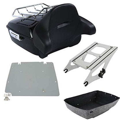TCMT King Motorcycle Trunk Box Backrest 2 Up Mounting Rack Top Rack Base Plate Fit for Harley 2014-2025 Touring CVO Road King Road Glide Street Glide Electra Glide Pack - color: Style B Chrome 2 Up Rack#2+Base Plate