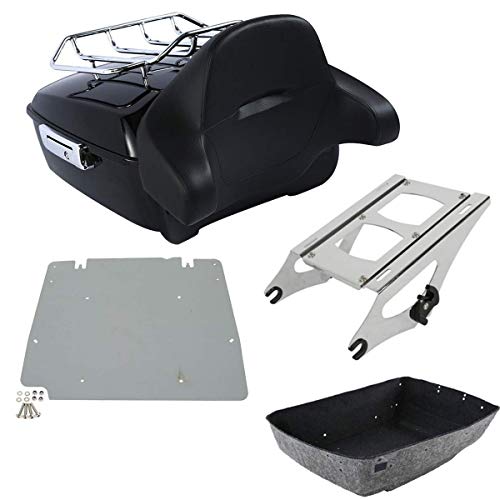 TCMT King Motorcycle Trunk Box Backrest 2 Up Mounting Rack Top Rack Base Plate Fit for Harley 2014-2025 Touring CVO Road King Road Glide Street Glide Electra Glide Pack - color: Style B Chrome 2 Up Rack#2+Base Plate