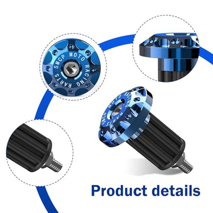 2 PCS Motorcycle Bar End Plug, Aluminum Alloy Handlebar Grip End Caps for Electric Car Scooters, Off-Road Motorcycles (Blue) - color: Blue