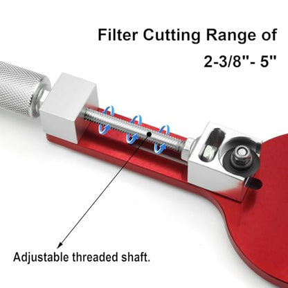 77750 Oil Filter Cutter 2-3/8''-5'' Cutting Range Oil Filter Cutting Tool with a Spare Cutting Blade Can Opener for Car Airplane Lawnmower Motorcycle Filter Use, Aluminum Alloy, Red
