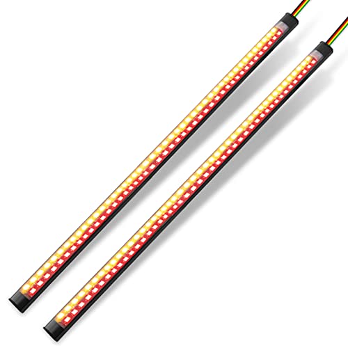 2pcs 11.8'' LED Motorcycle Tail Lights,4-in-1 Fuctions Motorcycle Driving Brake Turn Signal Flexible LED Strips for Davidson Harley,motorbike,ATV,RV,SUV,CAR.(2-Pack). - color: 11.8 inch Red+Amber 90LEDs