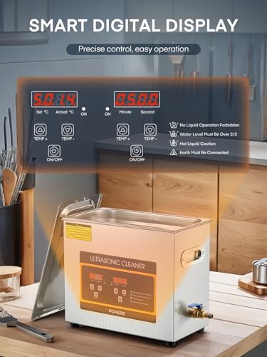Ultrasonic Cleaner with Heater and Timer, Stainless Steel Ultrasonic Washing Machine, Professional Sonic Cleaning for Parts, Bike Chain, Metal Engine Parts, Gun (6.5L) - size: 6.5L