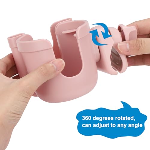 Accmor Stroller Cup Holder with Phone Holder, Bike Cup Holder, Universal Cup Holder for Uppababy Nuna Doona Strollers, 2-in-1 Cup Holder for Walker, Wheelchair, Scooter - color: All Light Pink