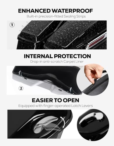 XFMT Motorcycle Hard Saddlebags Vivid Black Saddle Bags Trunk W/Latches For Harley Touring Road King Street Glide Road Glide Electra Glide Ultra Classic 2014-2024 - color: Standard-Vivid Black W/ Chrome Latches