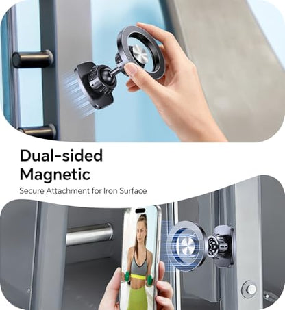 Romuto Magnetic Phone Holder for Gym Mag Safe Phone Holder【Dual Grip】 Gym Phone Holder Magnet Phone Camera Mount for Gym Accessories for Mothers Gift Attach to Metal Surface with iPhone 17 Pro Max 16