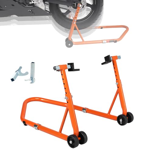 Motorcycle Stand 850LB Adjustable Sport Bike Rear Wheel Lift Swingarm Paddock Stands Orange, 5 Adjustable Heights, U+L - color: Upgraded-Orange, size: U+L