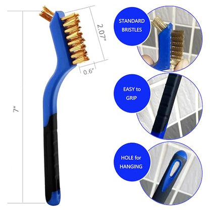 Wire Brush Set (3-Pack) for Precision Cleaning – Brass, Nylon & Stainless Steel Brushes for Rust Removal, Delicate Surfaces & Tight Spaces – 7-Inch Curved Handle - color: 3 PCS BLUE