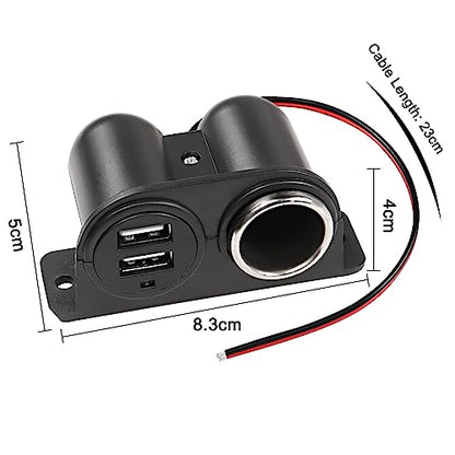 MEIRIYFA Dual USB Cigarette Lighter Socket Power Outlet Car Charger, 3.1A Dual USB + Cigarette Lighter 12/24V Power Adapter Replacement for Vehicle Truck SUV Motorcycle Boat