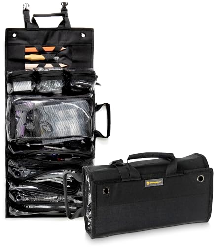 Heavy-Duty Roll Up Tool Bag Organizer w/Transparent Pockets for Quick View & Easy Access. 7 Reinforced Pockets w/Zippers, Multiple Carrying & Hanging Handles, Elastic Organizers & Adjustable Strap - style: Black - Classic Roll Up