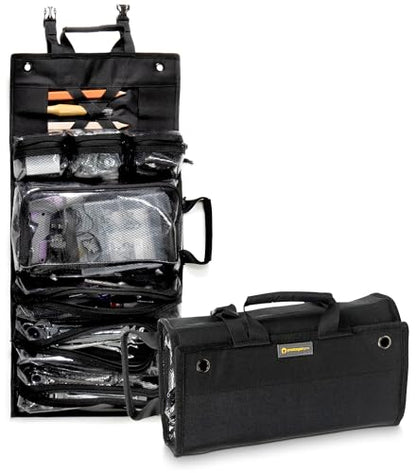 Heavy-Duty Roll Up Tool Bag Organizer w/Transparent Pockets for Quick View & Easy Access. 7 Reinforced Pockets w/Zippers, Multiple Carrying & Hanging Handles, Elastic Organizers & Adjustable Strap - style: Black - Classic Roll Up