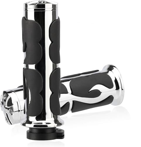 LKV 1 Inch Motorcycle Grips for Cable Throttle Handlebars – Fits Select Harley Sportster 883/1200 (Cable Throttle Only), Dyna & Touring Models | Not for Electronic Throttle - color: Style6-Chrome