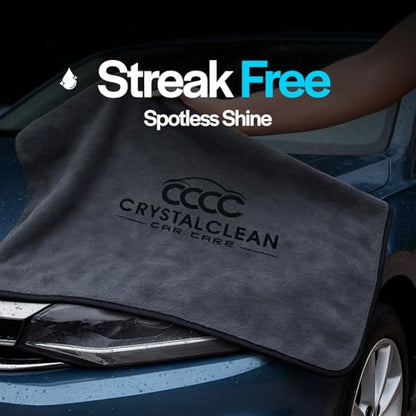 Crystal Clean Single-Sided Pack of 2 XL (28x36) Car Drying Towel – Korean Microfiber Towel with Double Twisted Loop, Professional Drying Towel for Car Detailing - Quick Dry, Paint Safe & Swirl-Free - color: 2 Pack Dark Grey