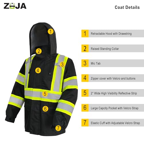 KARXICIY ZUJA Hi Vis Reflective Safety Jacket for Men Women Construction Jacket with Hood High Visibility Safety Rain Jacket - color: Black Rain Suit, size: Small