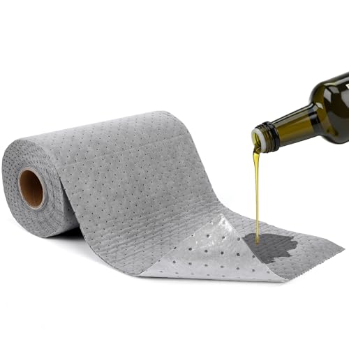 LemonRoad 15 Inch x 49 ft Universal Heavy Duty Absorbent Pads Adhesive Backed Oil Absorb Mats for Professional Tasks Quick Tasks Absorbs Oil Water and More