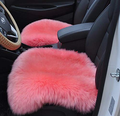 Sheepskin Car Front Seat Cover Pad 18x18inch Long Wool Seat Cushion Winter Warm Universal Fit Auto, SUV, Truck, Dinner Chair Office Chair Front Pink - color: Pink, size: 18x18 Inch (Pack of 1)